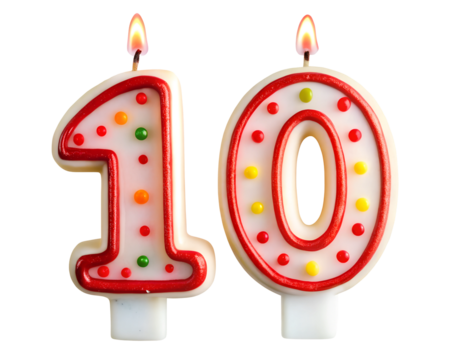 white and red festive candle in the shape of number 10  for birthday cake and party