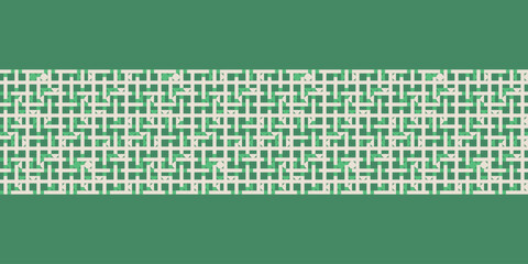 Modern playful checkered pattern Border with tiled circular shapes in shades of green. Truchet geometric seamless background for interiors, fashion and giftware.