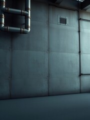 Urban concrete wall with textured grunge finish and industrial pipes exposed, cityscape., urban