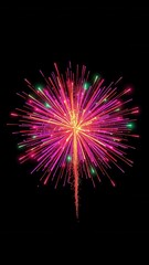 Fototapeta premium Vibrant golden firework exploding in mid-air against a dark black background with bold and bright colors, pyrotechnic effect, explosive burst.