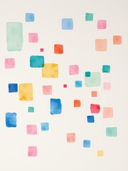 Watercolor painting of small rectangles in different colors and sizes scattered on a natural background , nature-inspired, earthy tones