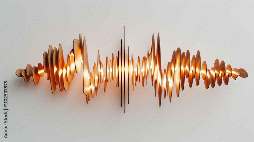 Poster a creative wall light sculpture with soundwave-inspired patterns, casting warm light and intricate s