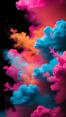 Obraz premium Colorful clouds mix in vibrant hues creating a stunning visual display against a dark background