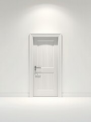 Single wooden white door placed in front of a blank wall, building feature, home exterior, wooden door, single piece