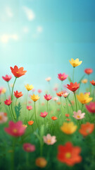 Naklejka premium Vibrant Flower Meadow Under a Blue Sky