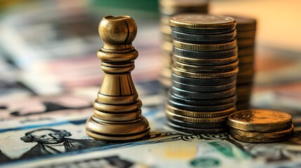 economics and business strategy with chess and money. bussiness strategy competitive idea concept for investments or money game. relationship between strategy and financial succes