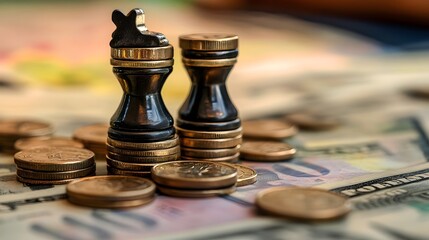 economics and business strategy with chess and money. bussiness strategy competitive idea concept for investments or money game. relationship between strategy and financial succes