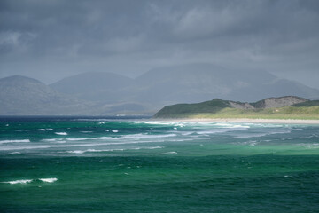 Waves on a spectacular beach in the north of Scotland. Luskentyre sands, Isle of Harris, Scotland