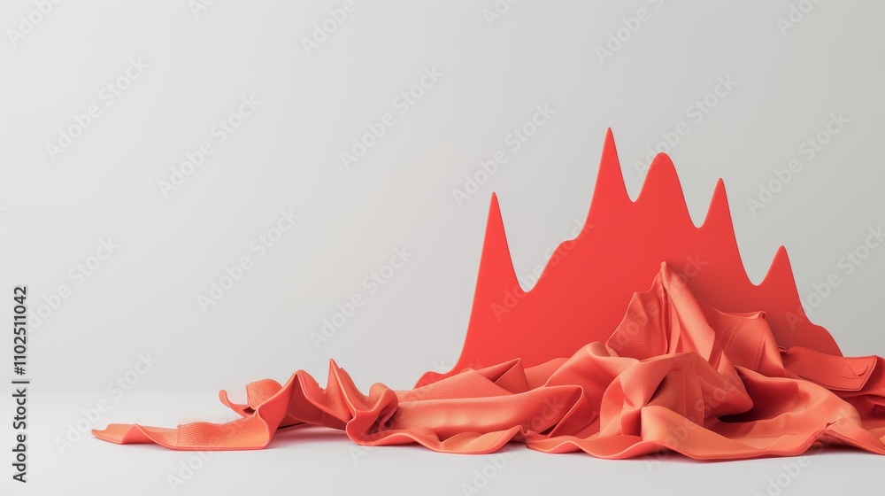 Poster a minimalistic abstract scene featuring bold red peaks paired with folded fabric, creating a serene 