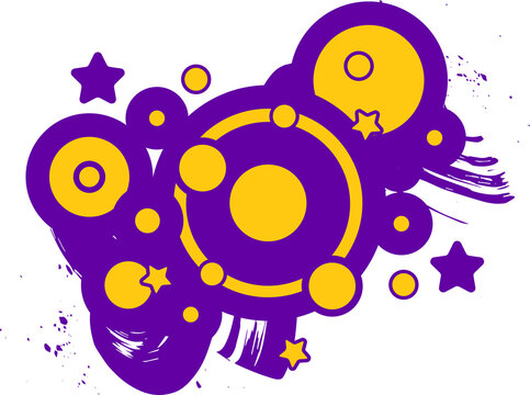 El&eacute;ments de design pop urbaine vintage violets et jaunes avec &eacute;toiles et cercles