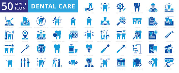 Dental care icon set of teeth, tooth, cleaning, pain, insurance, anesthesia, dental floss, maintenance, technology, certificate, brush, crown, treatment, anatomy, bacteria, clinic, surgery, dentistry