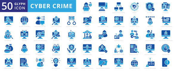 Cybercrime icon set of awareness, phishing, prevention, internet, intelligence, security, target, information technology, password, privacy, spam, hacking, virus, computer network, protection, spyware