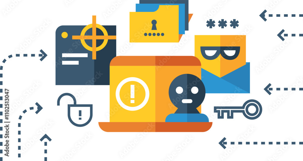 Poster hacker attack concept. cyber crime color icon