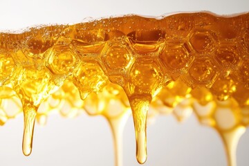 Glowing Honey Slice with Dripping Texture on White Backdrop