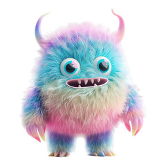 Fototapeta premium 3D Cute Colorful Furry Monster on Transparent Background