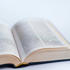 Open Dictionary on Bright White Background