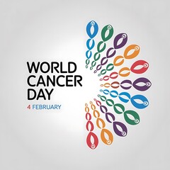 World Cancer Day awareness design with a purple ribbon and globe illustration


