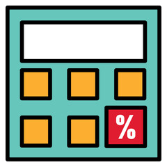 Calculator icon with percentage key in teal design, Vector