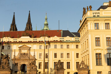 Fototapeta premium A stunning view of Prague Castle with the iconic St. Vitus Cathedral, a breathtaking sight to see