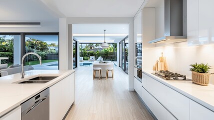 High-end real estate website template, featuring sleek, light-gray background, premium fonts, and clear photo sections to highlight property appeal