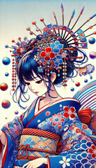 Fototapeta premium 日本画（Japanese painting）／美人画 美女 着物 anime イラスト 