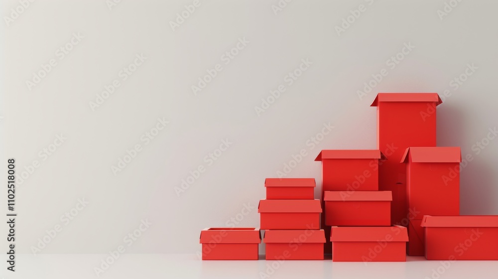 Poster a minimalist composition of stacked red boxes in various sizes on a clean, neutral surface. the simp