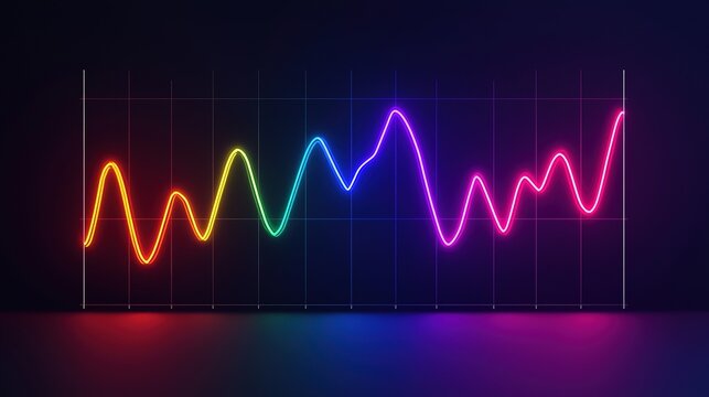 A vibrant, colorful wave graph on a dark background, showcasing dynamic fluctuations in data or sound.