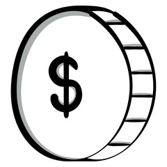 Coin icon with dollar symbol in bold, Vector