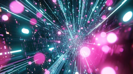 Fototapeta premium Abstract neon light streaks and bokeh effect.