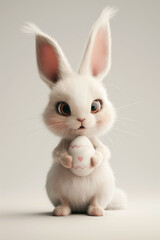 Obraz premium Cute white bunny with pastel Easter egg on a clean background perfect for spring celebrations