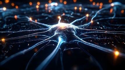 Brain-like camera with neurons extending as focus points, visualizing memories as captured scenes, advanced neuro-imaging, imaginative and futuristic