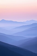 Fototapeta premium Serene layers of mountains at dawn. AI.