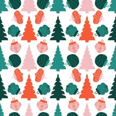 Christmas tree seamless winter balls pattern for wrapping paper and fabrics