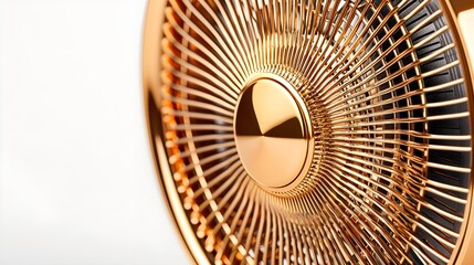 Elegant electric table fan close-up with metallic finish, isolated on white, seamless lighting for clear product edges--style raw