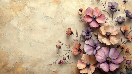 A textured background featuring beautiful, soft-colored flowers.