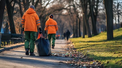 Waste management crew cleaning up litter in public parks
