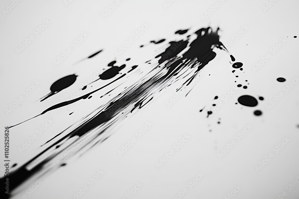 Poster abstract black ink splatter on white background creating dynamic visual texture and artistic express