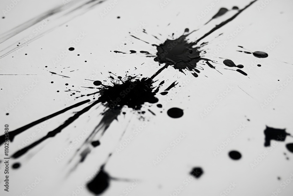 Poster abstract black ink splatter on white background showcasing artistic chaos and dynamic movement for c