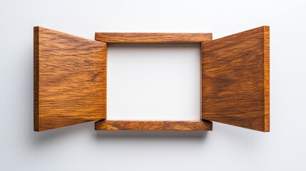 Elegant wooden window frame with a natural grain pattern, symmetrical and clean design, isolated on a bright white background, crisp and detailed edges