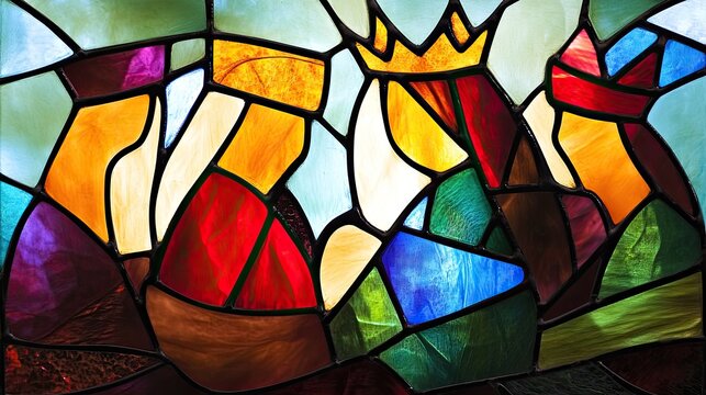 Abstract stained glass depicting the three wise men. - Powered by Adobe