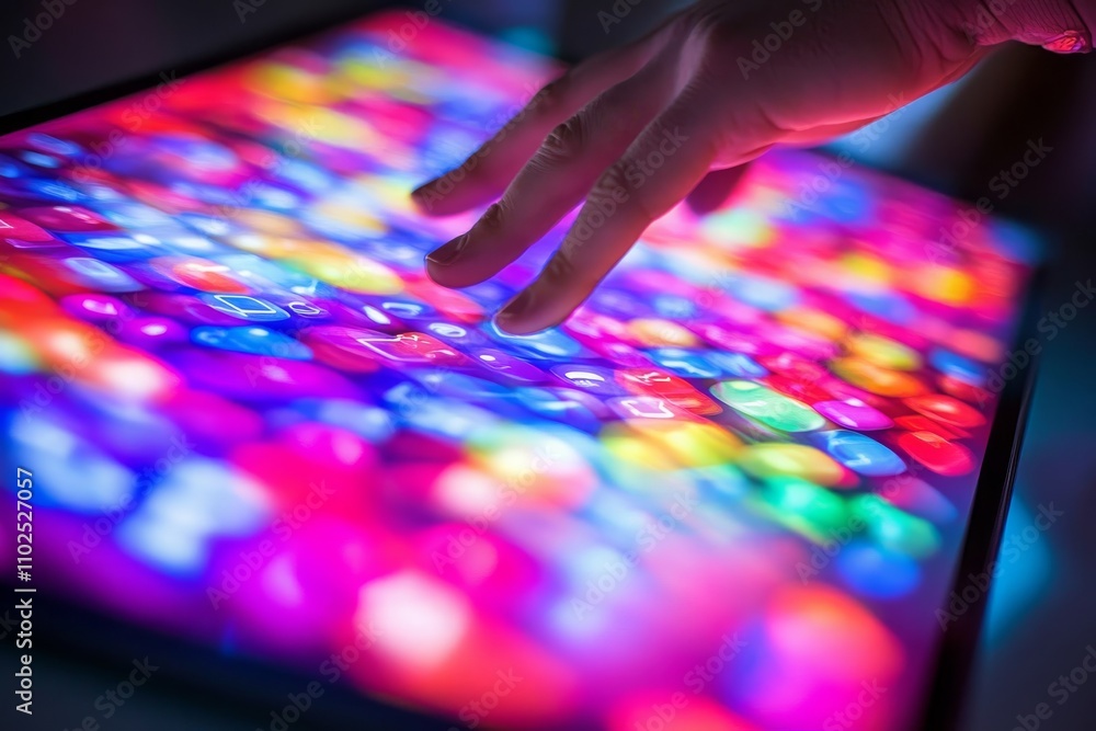 Poster colorful digital interface with touch gesture showcasing technology, innovation, and user interactio