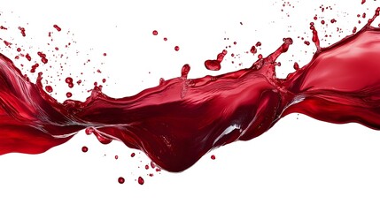 Red liquid splash, dynamic flow, isolated on white.