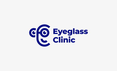 Logo man with frame of glasses smiling. Optic clinic store, modern and minimalist concept.