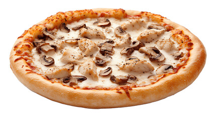 Chicken Fillet and Mushroom Pizza with Mozzarella on Transparent Background