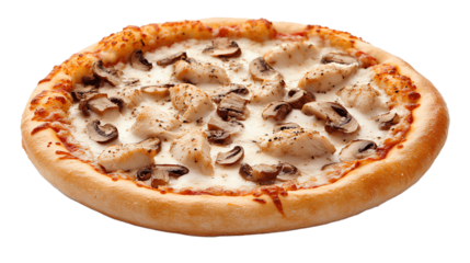 Chicken Fillet and Mushroom Pizza with Mozzarella on Transparent Background