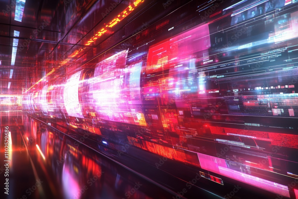 Aufkleber futuristic digital landscape with blurred motion and neon light trails representing high-speed techn