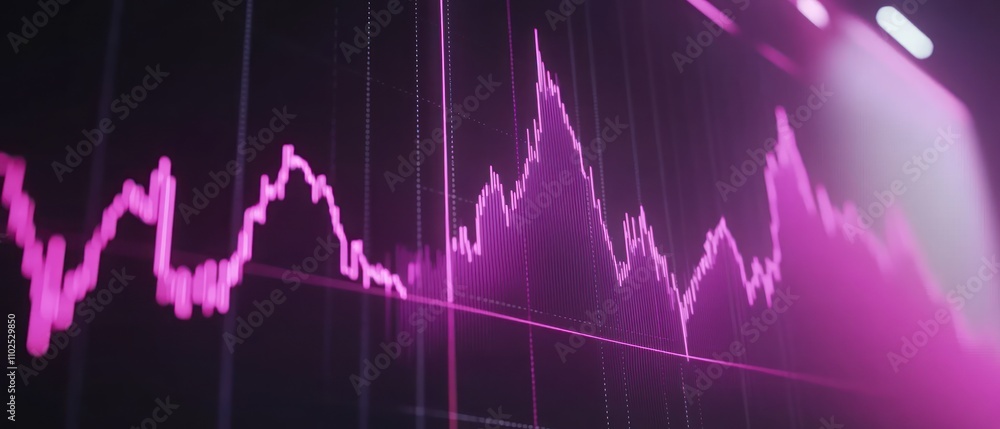 Poster a vibrant graph displaying fluctuating data trends in pink hues.