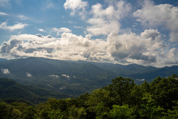 mountain range mid day with clouds