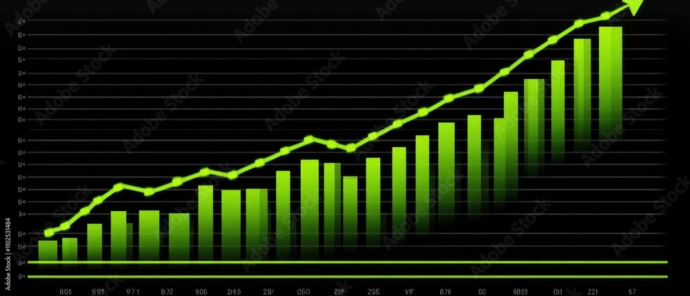 Poster a green growth chart showing increasing values over time with bars and a line graph.