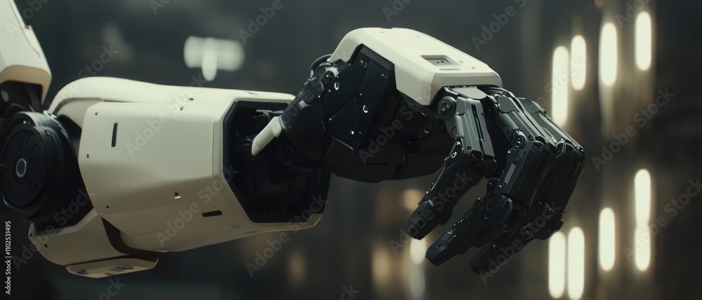 Poster a close-up of a robotic hand showcasing intricate mechanical design and functionality.